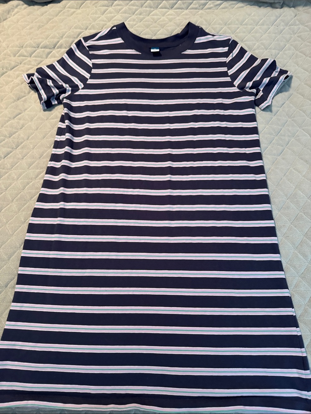 Women's Navy lavender green and White Striped Short Sleeve Casual Dress